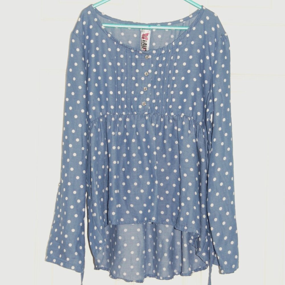 NWOT Beautees Girls Size M, Summer Dress, Blue with White Polka Dots